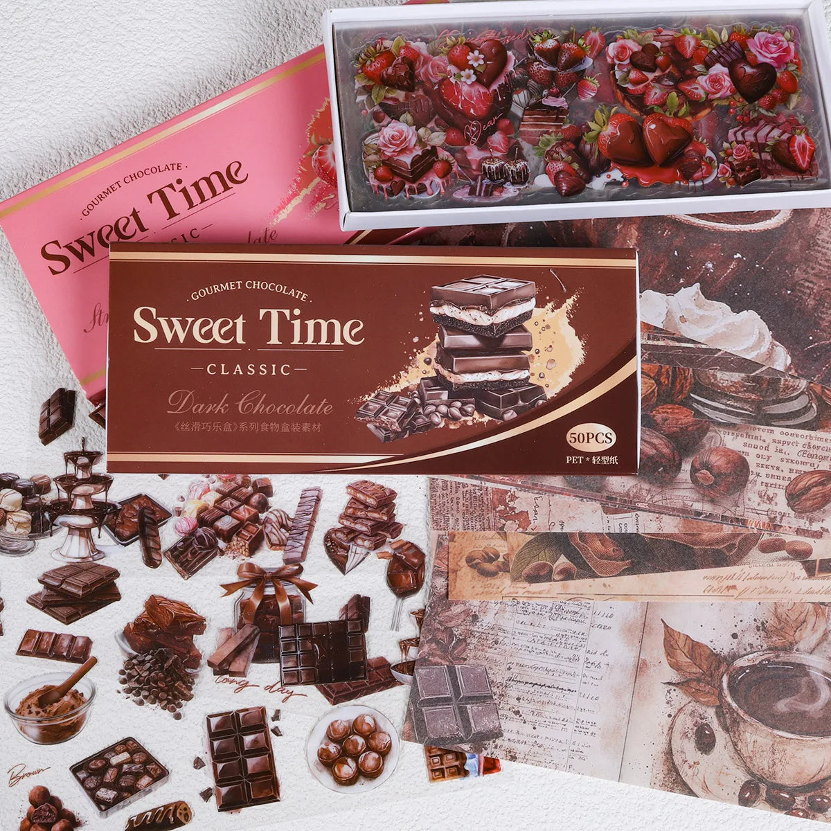 autocollants imprimés chocolats fruits classiques vert blanc rose marron opaques artisanat bricolage