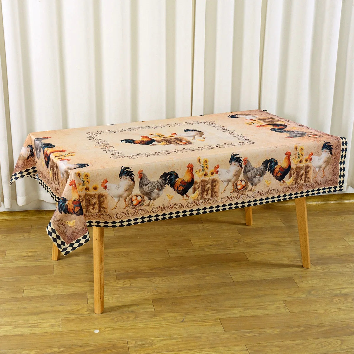nappe rectangulaire imperméable poules coqs rustique fête cuisine