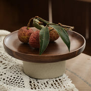 Plateau rond en bois et céramique pour gâteaux, desserts et décoration de bureau - Ombre Interieur