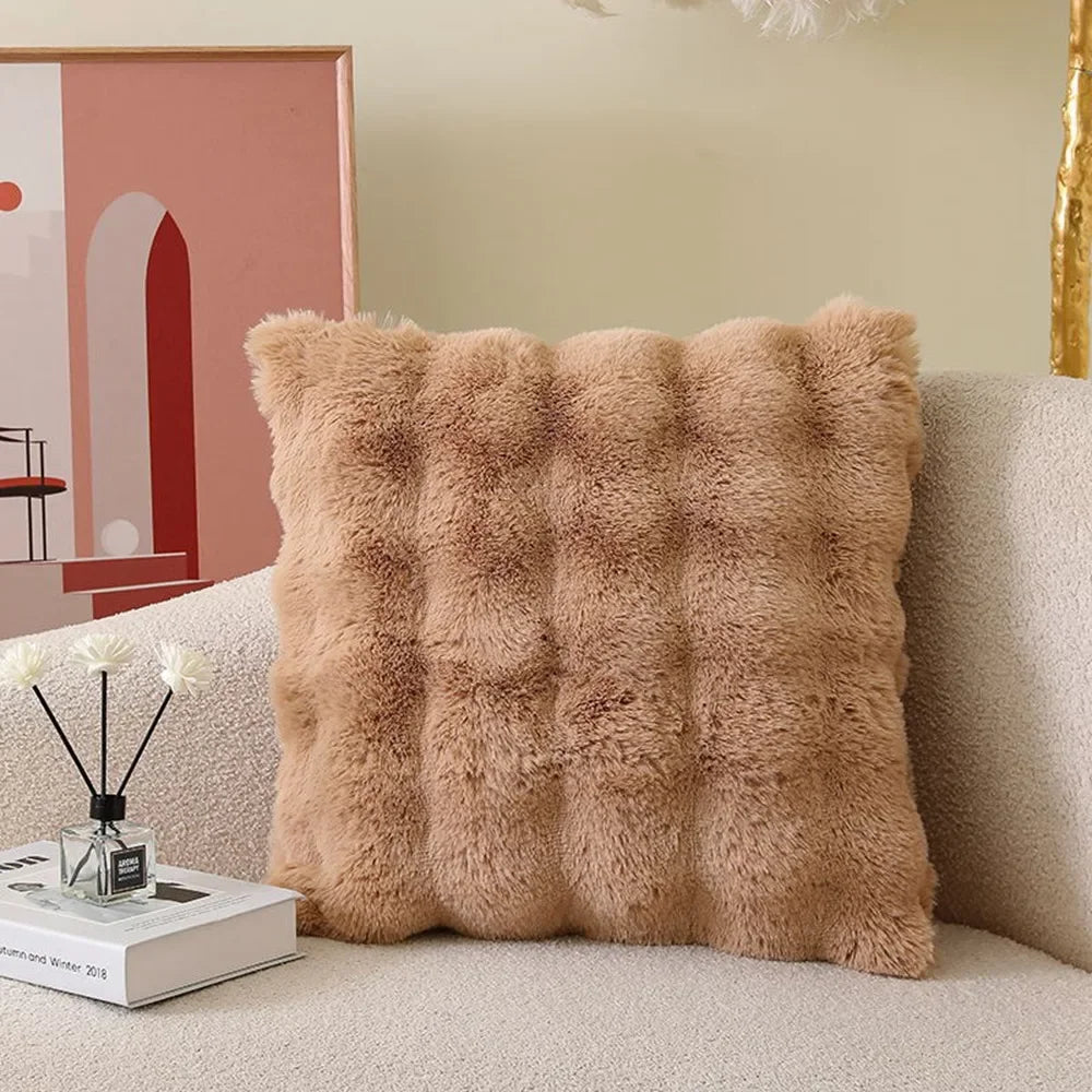 coussin carré moderne gris beige blanc rose pâle lavable 45x45cm bouclé