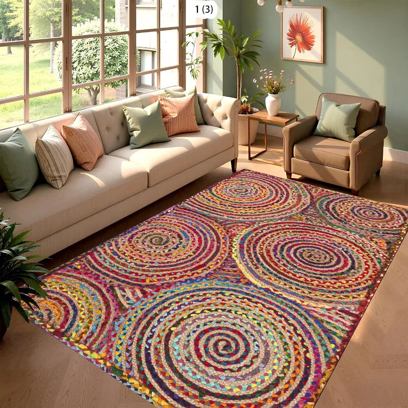 tapis multicolore spirales moderne bleu vert extérieur salon chambre prière polyester scenique