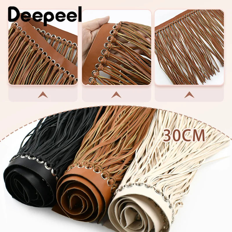 franges similicuir 30cm métalliques ruban décoratif couture moderne noir marron clair tendance