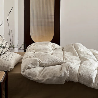 drap housse taie oreiller literie coton texturé beige gris marron minimaliste scandinave bohème