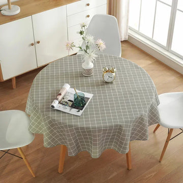 nappe table ronde motif géométrique moderne jaune gris bleu vert blanc décoration maison