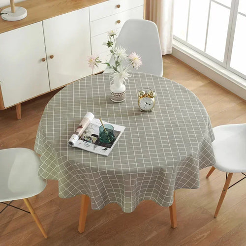 nappe table ronde motif géométrique moderne jaune gris bleu vert blanc décoration maison