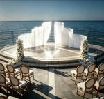 structure métallique arche tissu blanc plissé élégante decor événement anniversaire mariage photo backdrop