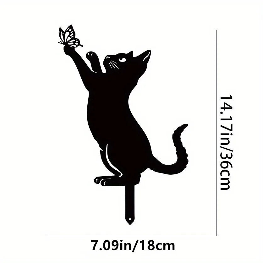 statue extérieure chat noir silhouette moderne brillante minimaliste tringle fixée jardin