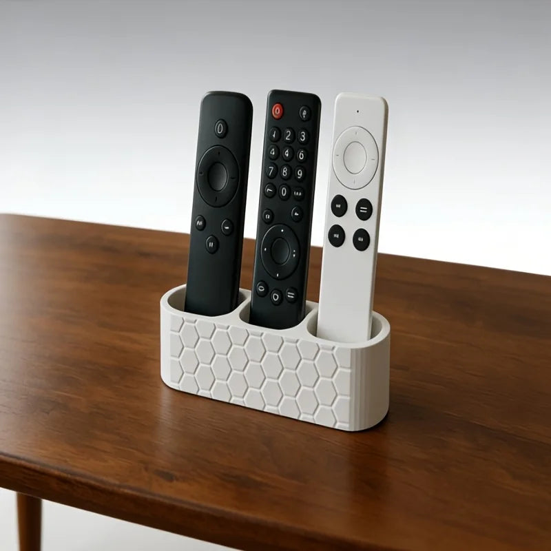 support moderne trois emplacements blanc hexagones télécommandes rangement salon plastique abs
