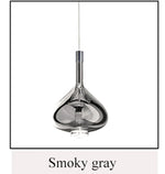 lampe suspendue moderne rose transparent fumé gris goutte forme allongée industriel fil apparent métal