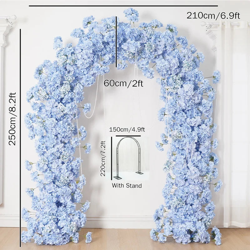 Décoration mariage arche fleurs artificielles bleu soie élégante extérieure anniversaire backdrop