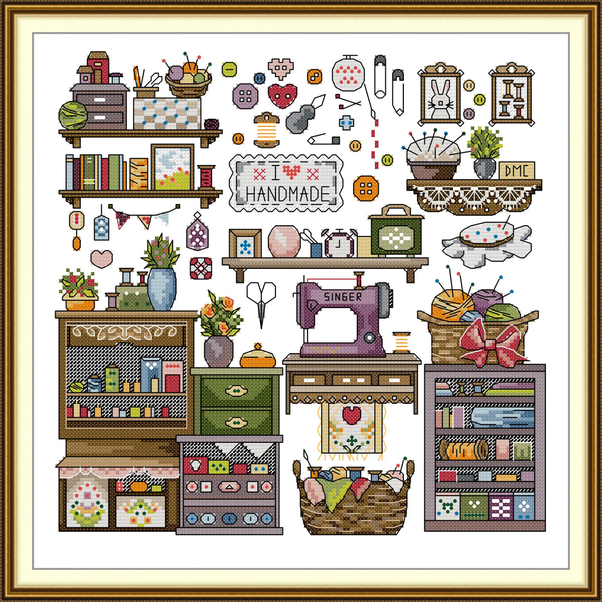 kit broderie multicolore motifs floraux paysages toile coton instructions imprimé fil broderie traditionnelle