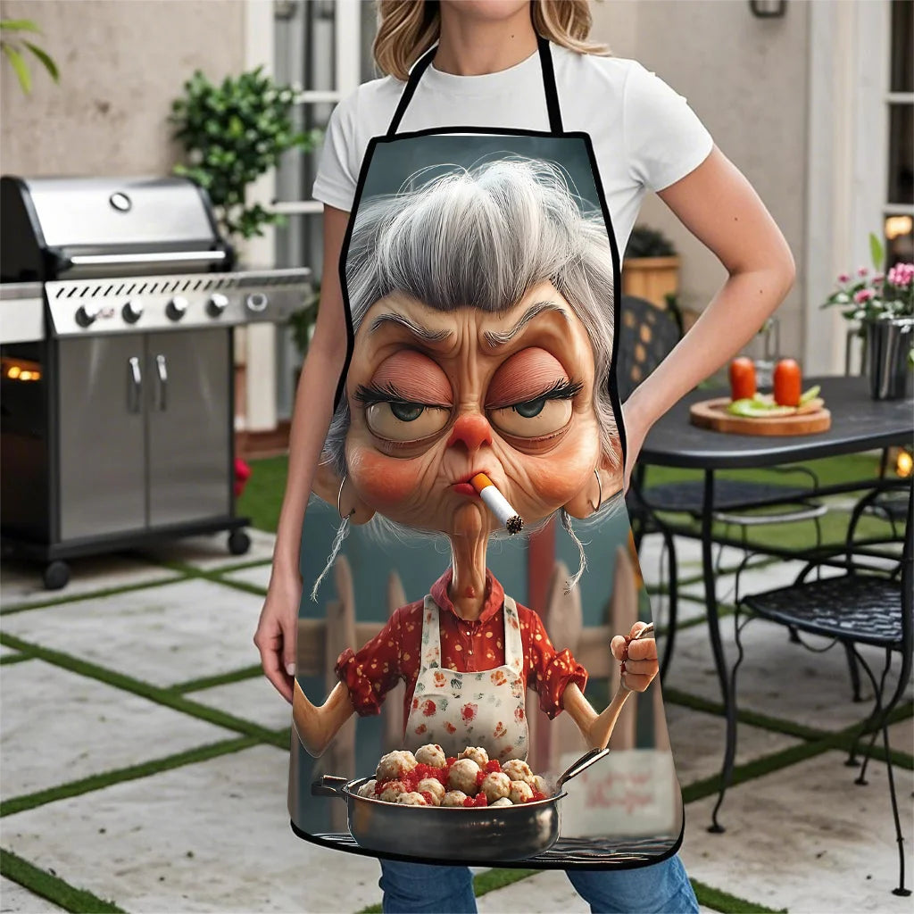 tablier multicolore femme âgée illustration humoristique élastique polyester durable cuisine
