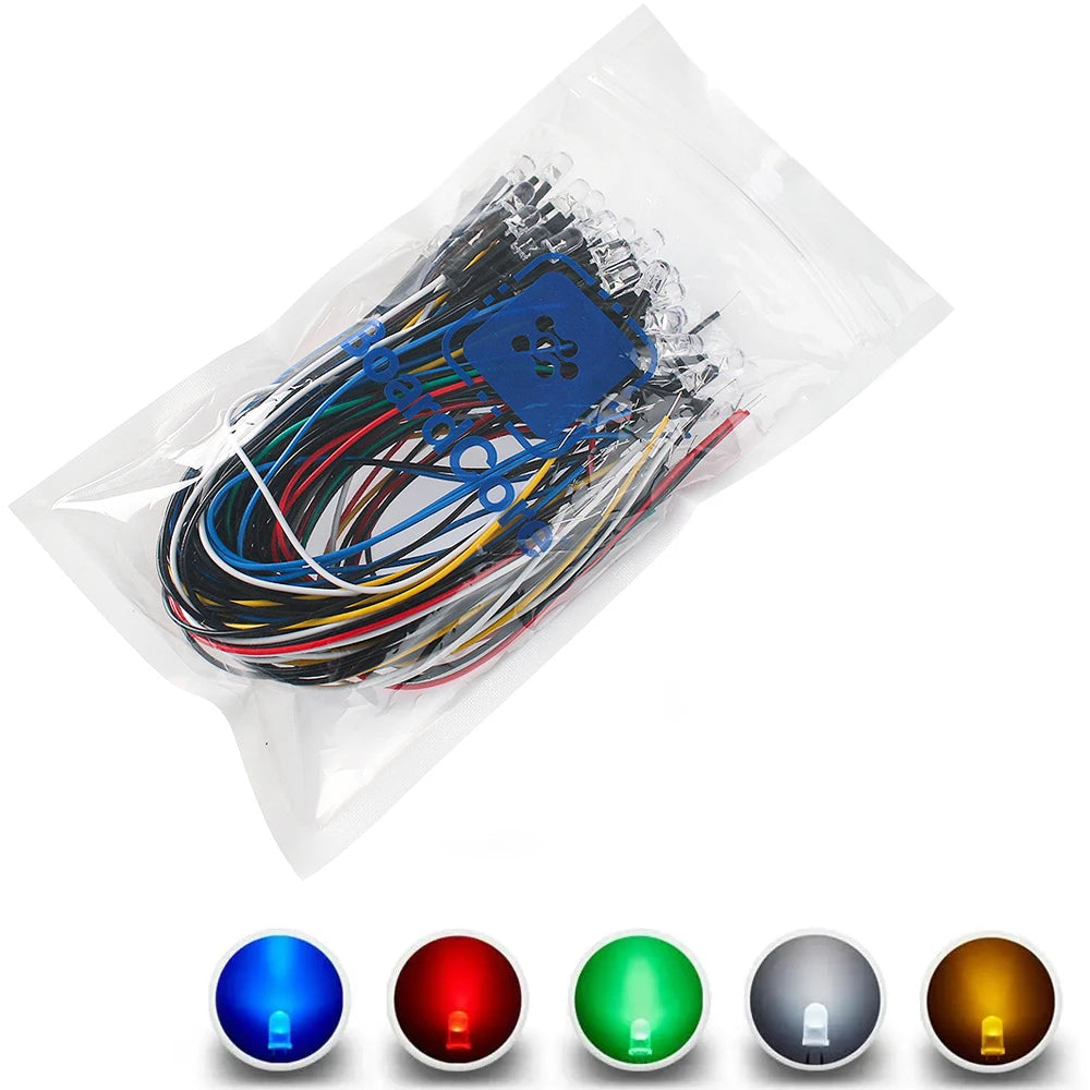 diodes led 12v 5mm câbles colorées rouge blanc bleu vert Jaune transparentes standard