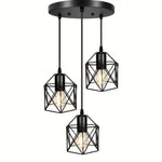 suspension industrielle moderne trois lumières abat jours métalliques noir doré adjustable
