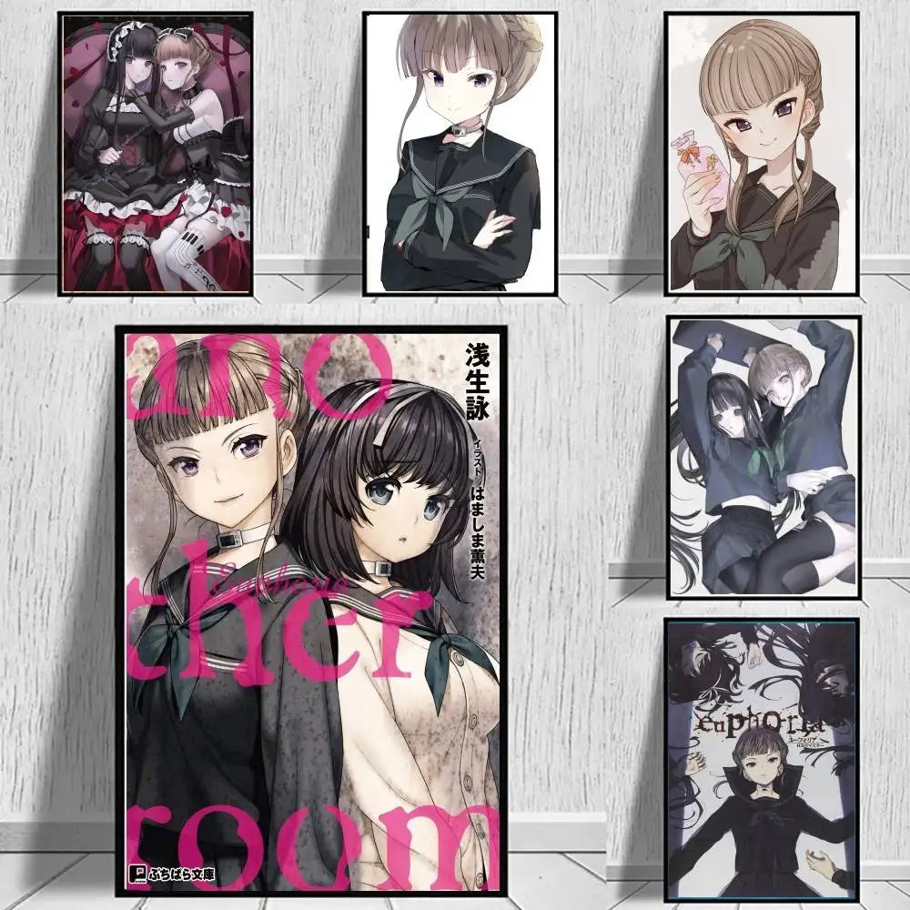 affiche anime game euphoria illustration art japonais animaux floraux noir blanc rouge