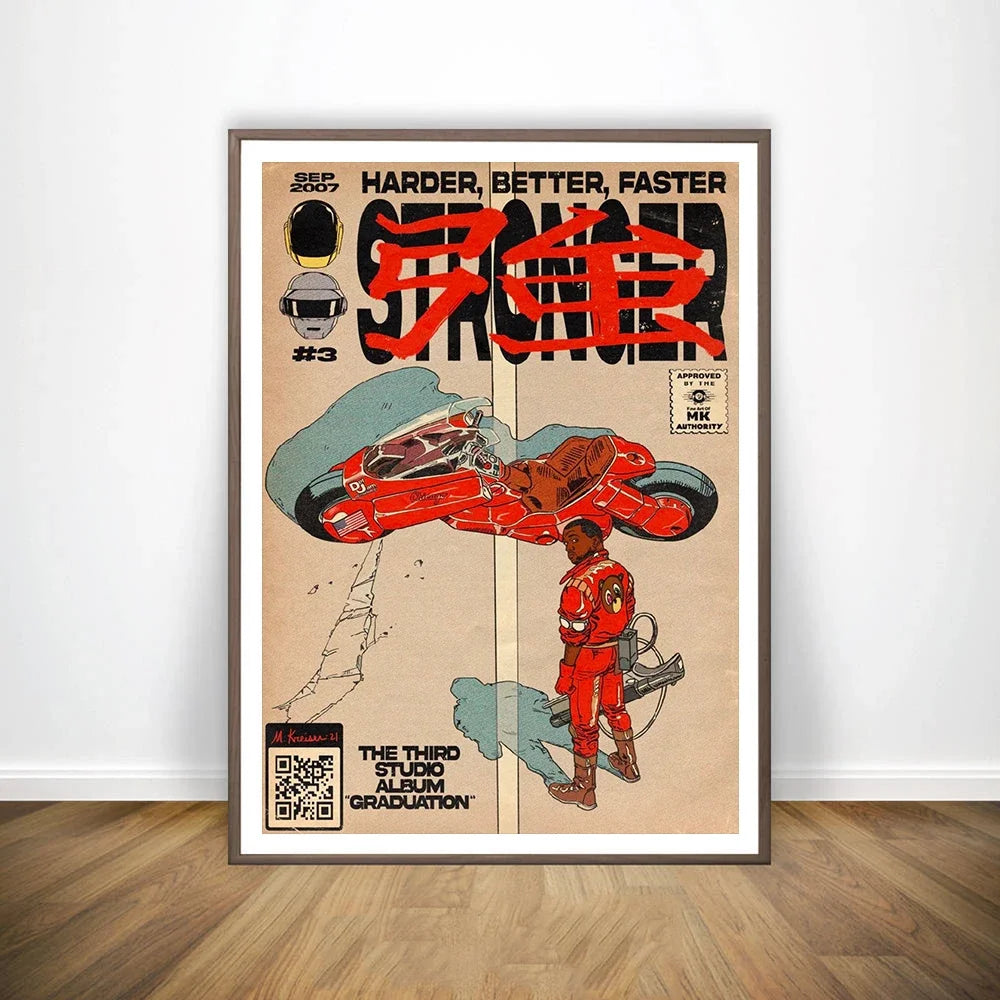 affiche toile illustration moto texte rouge noir vintage pop art décoration maison chambre salon