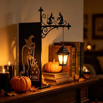 lampe table vintage sorcière citrouille halloween noir motif fleur rétro bibliothèque décoration