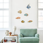 sculpture poisson métal bleu blanc jaune artisanal décoratif mur opacité
