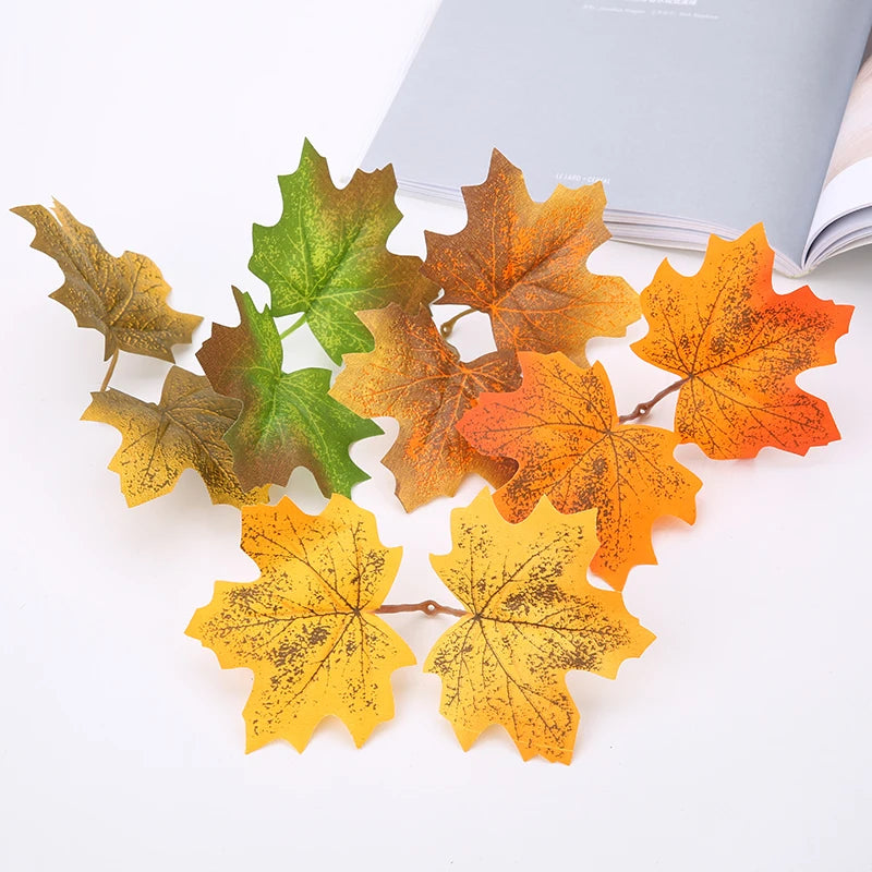 feuilles artificielles automne vert jaune orange marron veines naturel intérieur décoration mariage anniversaire exposé