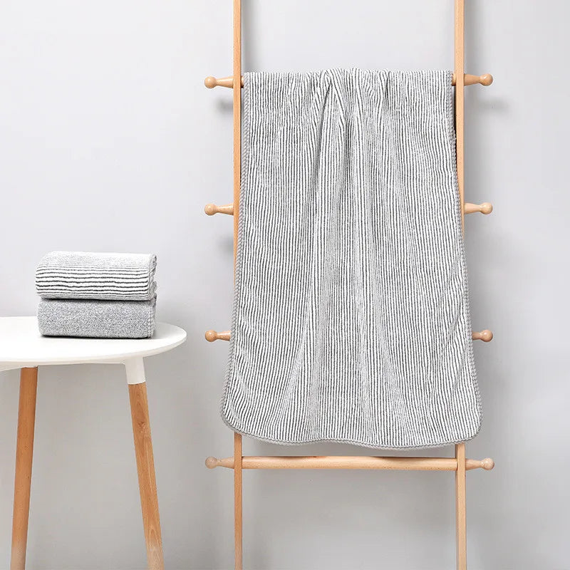 serviette bain rayée rapide absorption gris moderne minimaliste 70x140cm lavable machine