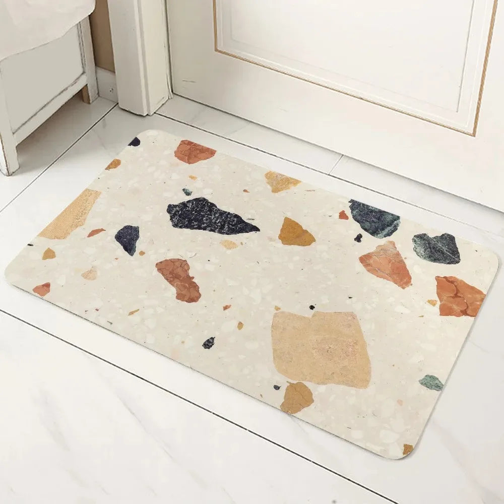 tapis sol géométrique marbré moderne minimaliste antidérapant bleu blanc