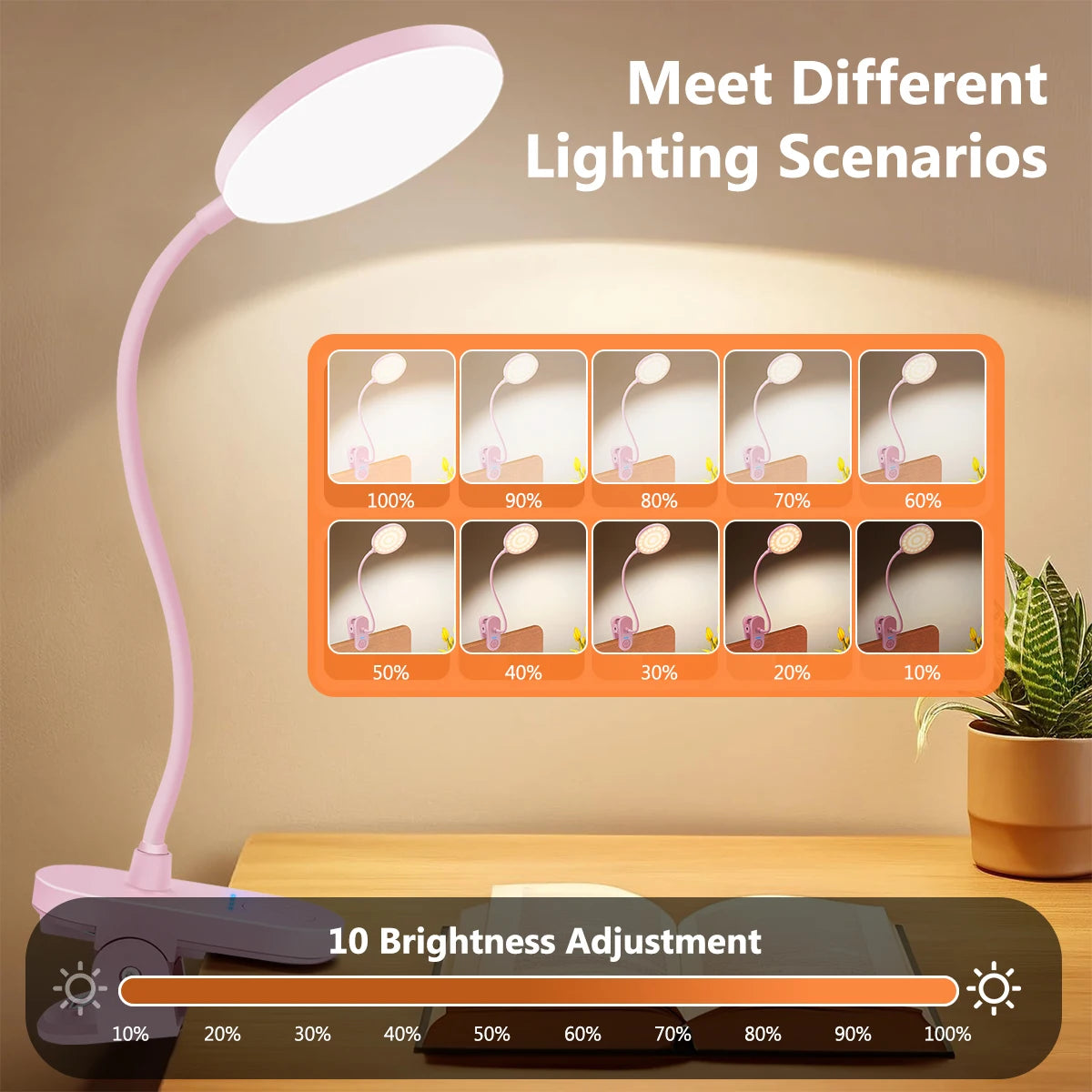 lampe table rechargeable rose pinces moderne couleurs ajustable batterie intégrée