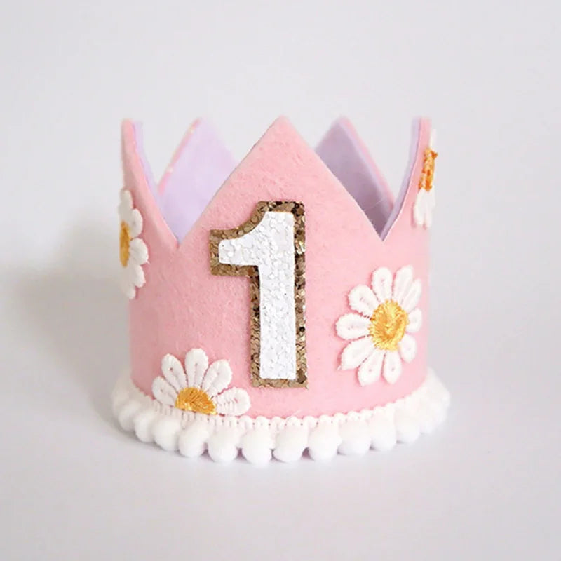 couronne enfant anniversaire 1ère année rose clair fleurs doré photo décoration bébé fête