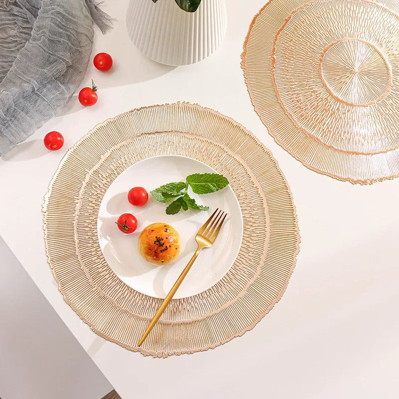 placemat moderne rond beige blanc rayures concentriques respectueux environnement polyester 38x38cm élégant festive