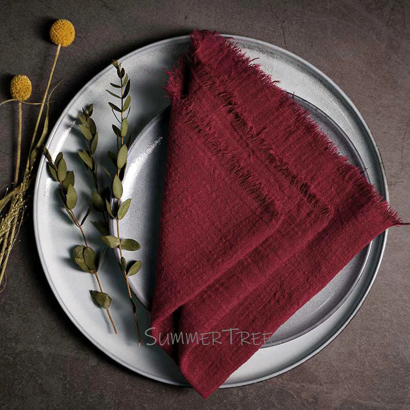 serviette table coton texture lin bords franges rustique décoration fête mariage maison
