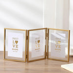 cadre photo or moderne triple transparent charnières papier motif cœur