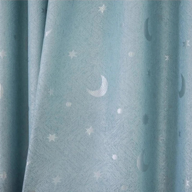 rideau occultant bleu gris rose motif lune étoile moderne intérieur doux polyester décoration