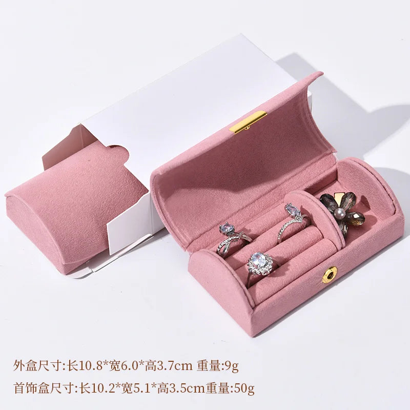boîte rangement bijoux velours portable voyage rose gris bleu vert classique bouton doré bracelets