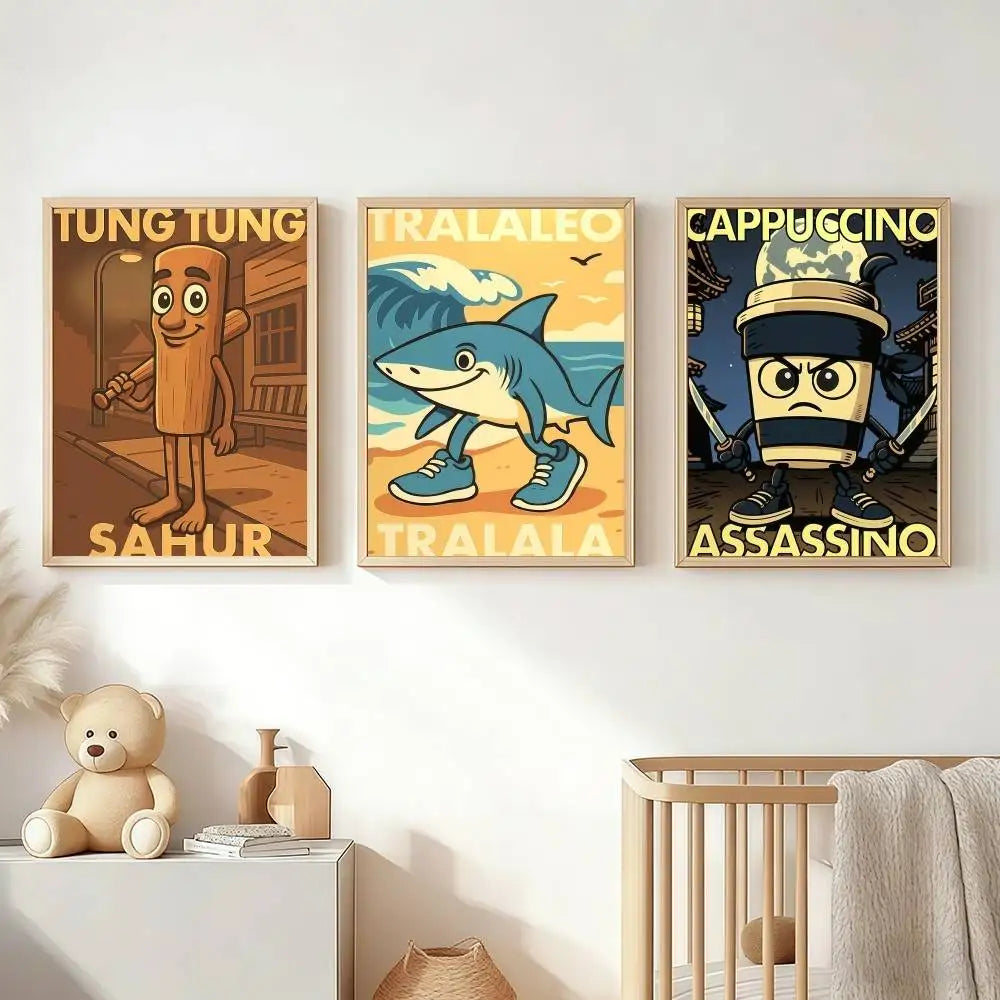 affiche murale vintage dessin animé texte cadre décoration salon chambre maison rétro cartoon
