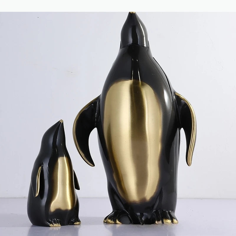 sculpture orne animaux oiseaux pingouin or texture moderne décoration maison occasionnels