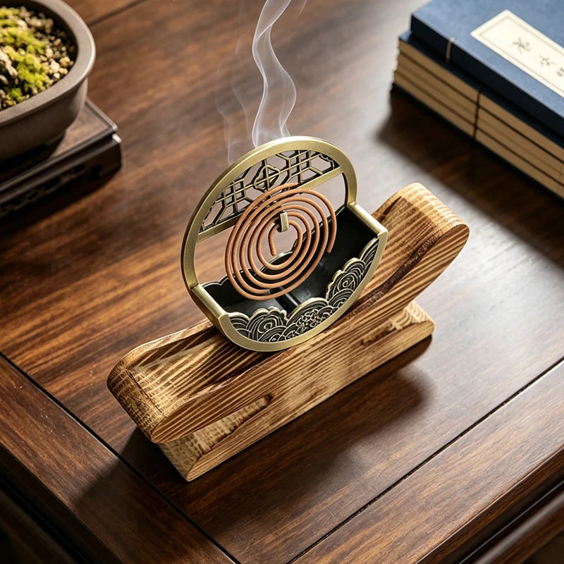 brûleur d'incens aromathérapie spirale décorative métal motifs gravés asiatique traditionnel décoration maison