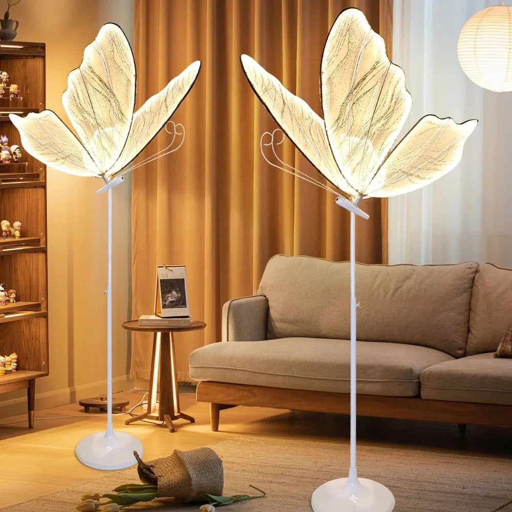 lampe sol moderne feuilles stylisées blanc doré translucide mariage anniversaire noël baptême