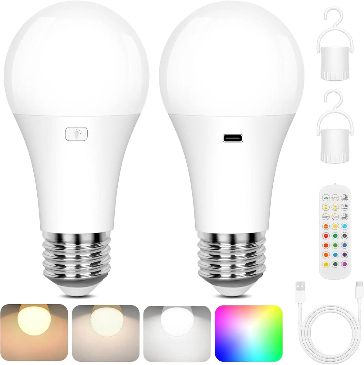 ampoule led blanc moderne télécommande câble usb 2700k 6500k e27 clips lumens