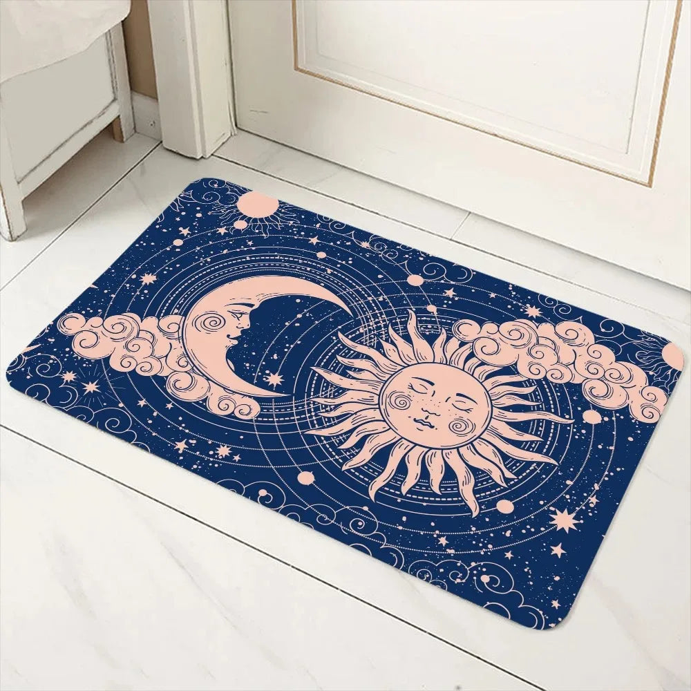 tapis sol boho mystique lune soleil fleurs géométrique bleu orange noir rose blanc