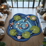 tapis poisson carpe feuilles fleurs moderne salon imperméable antidérapant polyester bleu vert orange