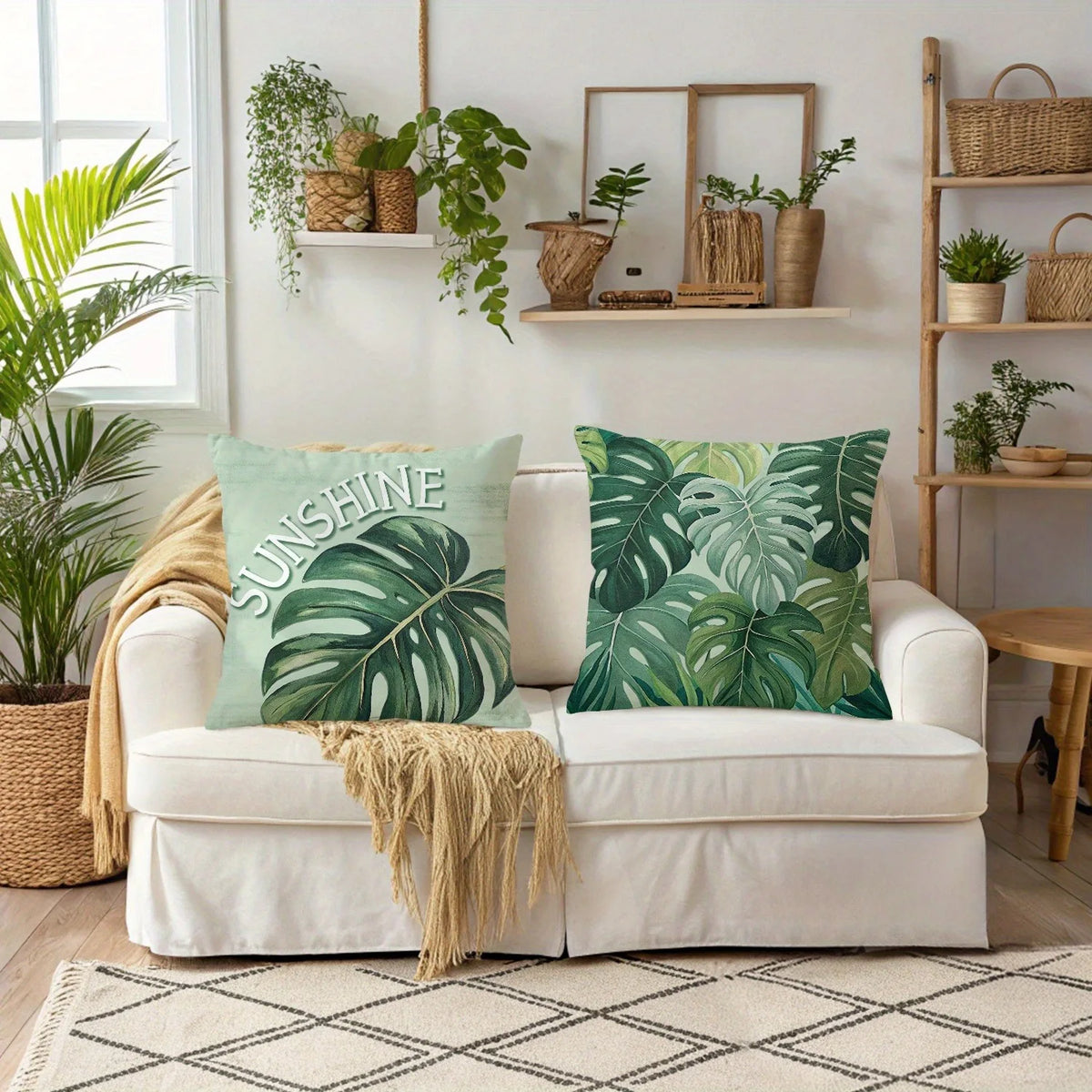 taies d'oreiller vertes motif feuilles tropicales moderne polyester 45x45cm maison hospitalière decoration chambre opaque