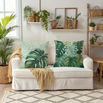 taies d'oreiller vertes motif feuilles tropicales moderne polyester 45x45cm maison hospitalière decoration chambre opaque