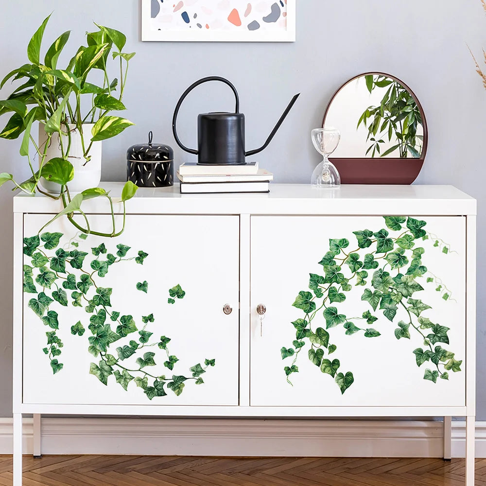 sticker mural lierre feuilles vert illustration aquarelle adhésif décoration intérieure moderne naturel bohème