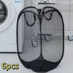 panier linge pliable polyester maille noir moderne poignées renforcées poches