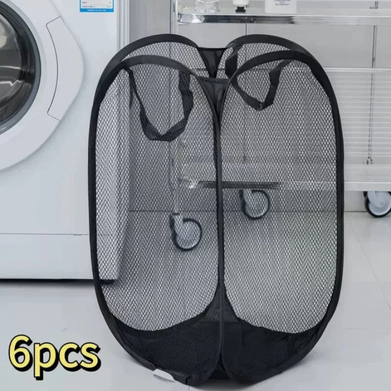 panier linge pliable polyester maille noir moderne poignées renforcées poches