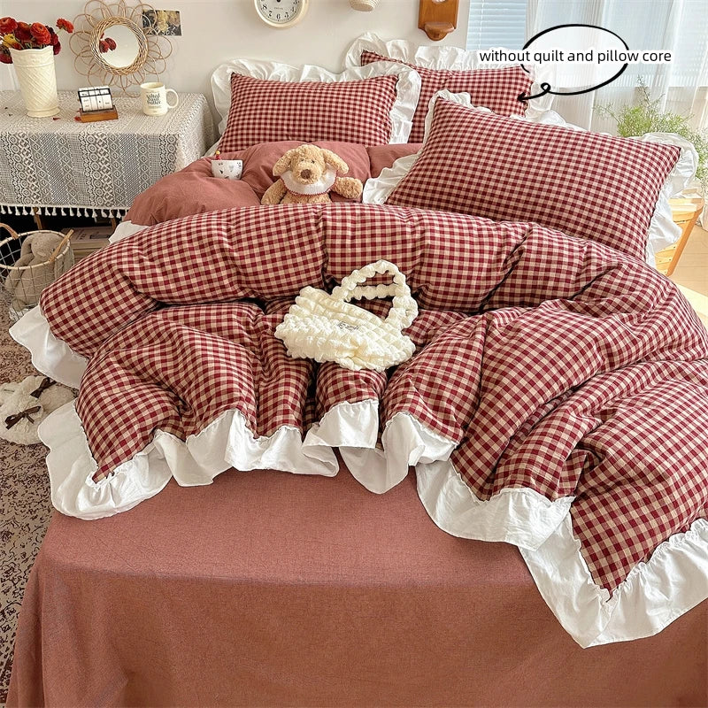 housse couette carreaux rouge blanc vintage romantique pièces 180x210cm 200x200cm 220x240cm