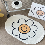 tapis moderne imperméable adhésif proteger resistant decolore sourire fleur chambre salon blanc beige orange