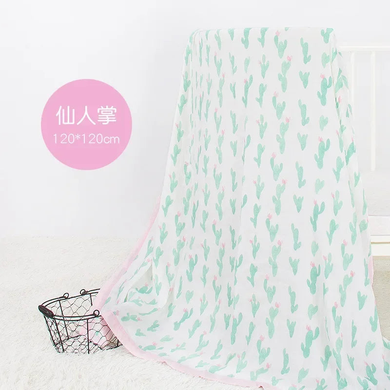 couverture bébé deux couches coton bambou motif floral moderne opacité verte blanc roseclair