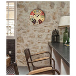 horloge murale vintage rustique couleurs vives chiffres grands effet vieilli analogique