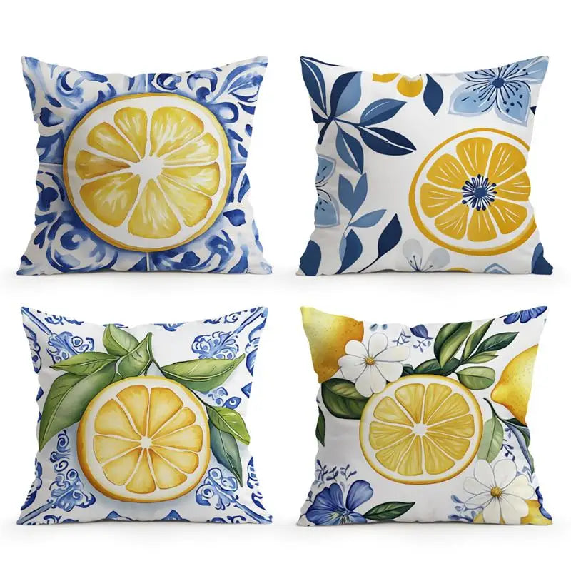 taies d'oreiller polyester citron vintage naturel fleurs blanches couleurs vives décoration maison jacinthe