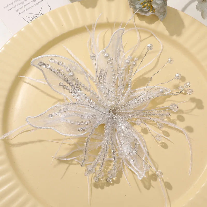 accessoire cheveux fleurs artificielles strass blanc doré élégant décoratif translucent